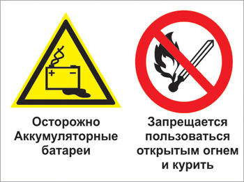Кз 33 осторожно - аккумуляторные батареи. запрещается пользоваться открытым огнем и курить. (пластик, 400х300 мм) - Знаки безопасности - Комбинированные знаки безопасности - vektorb.ru
