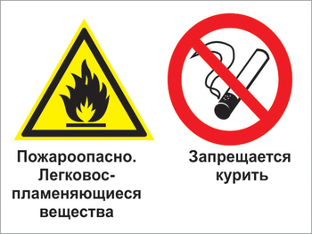 Кз 23 пожароопасно - легковоспламеняющиеся вещества. запрещается курить. (пластик, 400х300 мм) - Знаки безопасности - Комбинированные знаки безопасности - vektorb.ru